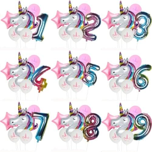 Unicorn Balloon Decoration Happy Birthday Party Supplies 32inch Foil Number 1 2 3 4 5 6 7 8 9 Year Old Globos Baby Shower Decor