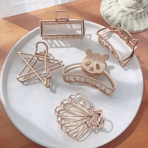 Net red golden shark clip bath hairpin retro hair clip simple female back head plate hair catch clip headdress female