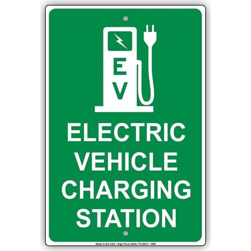 Electric Vehicle Charging Station Reserved Spot With Graphic Alert Caution Warning Aluminum Metal Tin 12"x18" Sign Plate