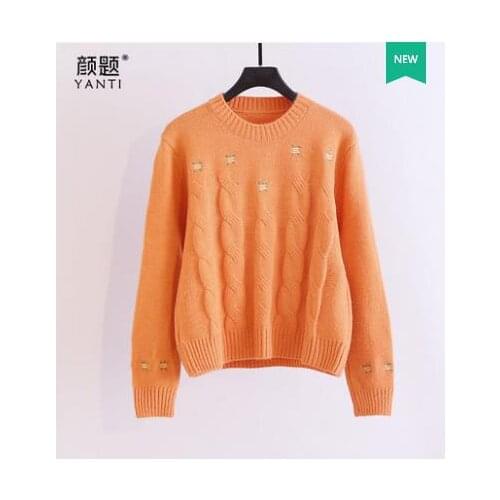 2020 Autumn Winter Women Pullover Knit Sweater Korean Style Loose Casual Embroidery Women Sweater Tops