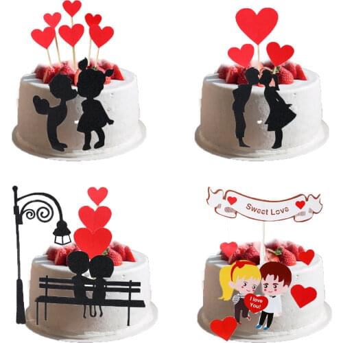 1/Set Cupcake DIY Red Love Heart Lovers Cake Topper For Anniversary Valentines Day Wedding Party Cake Decorations SupplieS
