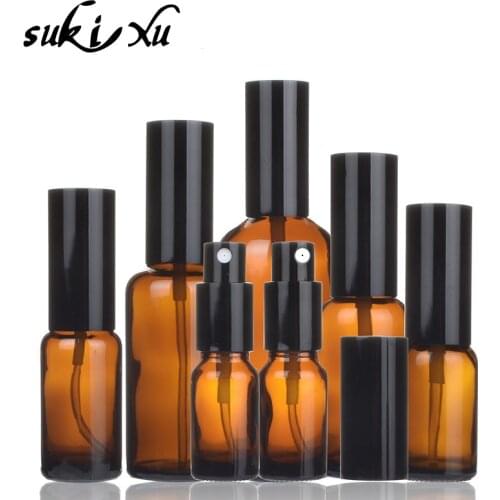 10pcs Spray amber glass bottle black lid for perfume/ toner/hydrolat water Makeup spray travel/trip refillable bottle container