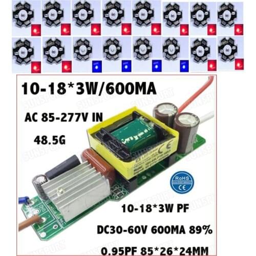 12pcs 3w deep red led 660nm 4pcs 3w blue 450nm+1pcs 10-18X3W 600mA led driver diy 45w led grow light for plants lamp