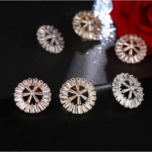 2017 NoEnName_Null fashion ladies CZ jewelry sparkling white zirconia disc crystal earrings party holiday gift