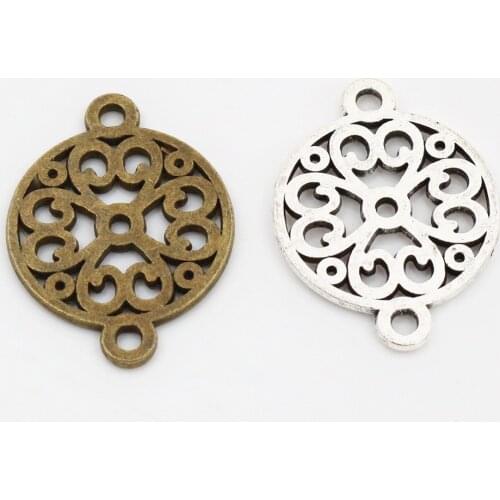 24x18mm 15pcs Antique Silver Plated and Bronze Plated Flower Style Connector Handmade Charms Pendant:DIY for bracelet necklace