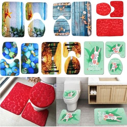 3Pcs/set Bathroom Mat Set Flannel Anti-Slip Kitchen Bath Mat Thickened Carpet Bathroom Toliet Rug Washable Toilet Floor Rugs