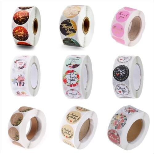 500pcs/roll Multiple Styles and Various shapes Tape Thank You Packaging Label Material Supplies Sealing Stickers