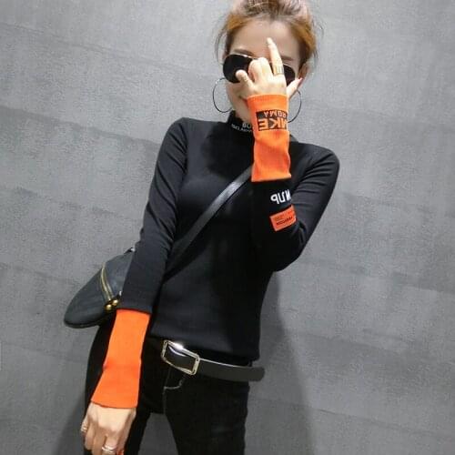 #5742 Black Red Red Hip Hop T Shirt Women Harajuku Fashion Cotton Turtleneck Sexy Streetwear T-shirt Female Slim Korean Style