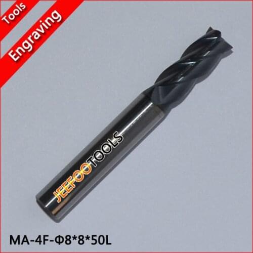 8*8*50LSolid Tungsten Steel Metal Cutter Tool, 4 Flute End Mill Cutter for Stainless Steel Milling Tools