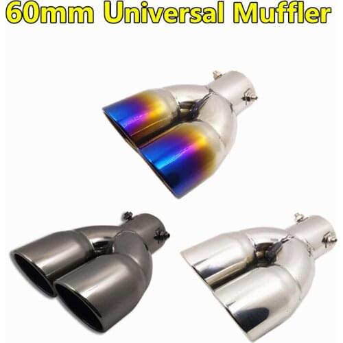 3 Colors Car-styling 60mm Diameter Modified Universal Stainless Steel Round Outlet Car Exhaust End Tip Pipe 1 Into 2 Muffler