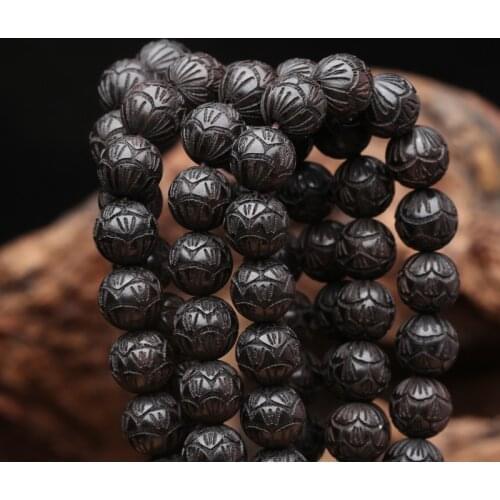 Lucky Ebony Bracelet 108 Buddha Beads 8mm Lotus Bead Fashion Accessories Unisex Mala Elastic Bangle Necklace