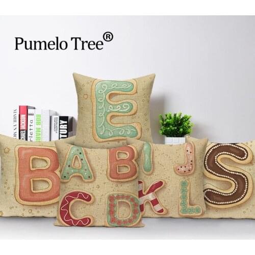 Customized Cushion Cover Childlike Letter Sweety Cushion Meditation 18 Cotton Linen Printed Home Sofa Decor Milk White Almofada