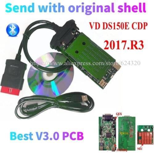 DHL 10pcs/lot VD DS150E CDP vd tcs cdp V3.0 PCB relays with bluetooth for delphis cars/trucks obd2 diagnostic tool with Shell