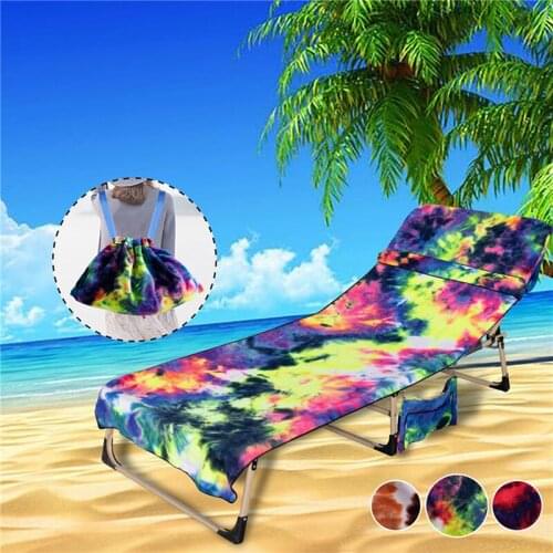 Beach Chair Cover with Side Pockets Tie Dye Microfiber Terry Chaise Lounge Chair Beach Towel Cover for Pool Sunbathing Vacation