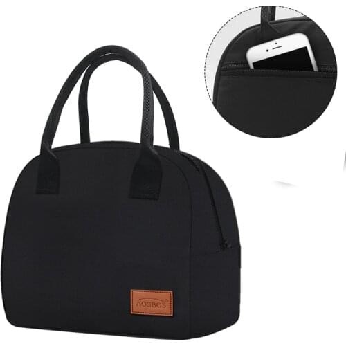 Aosbos Canvas Portable Cooler Lunch Bag Thermal Insulated Solid Food Bags Fashion Food Picnic Lunch Box Bag for Men Women Kids