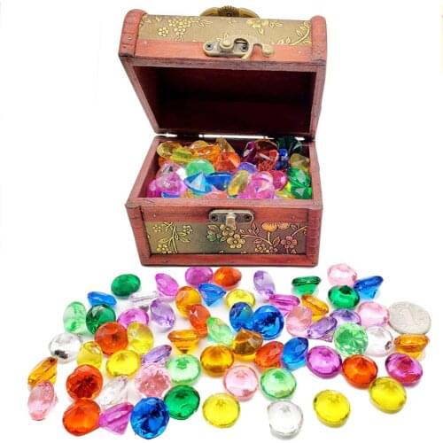 100 PCS Diving Gem Pool Toy Colorful Diamond Set With Beautiful Treasure Box Treasure Pirate Box Summer Water Gem Swimming Toy