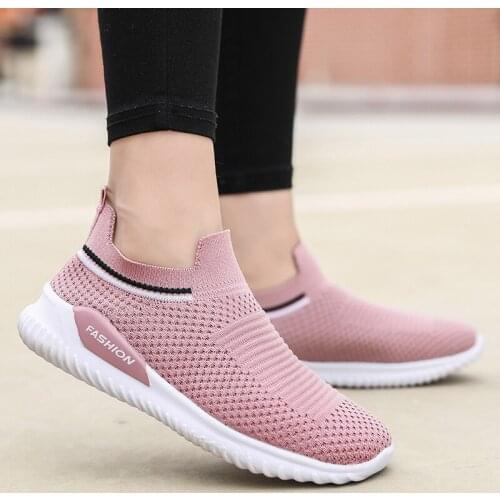 Women Comfortable Lightweight Tide Shoes Woman Sneakers Mesh Knitted Sock Slip-on Shoes Soft Flats Shoes Solid Designer Shoes