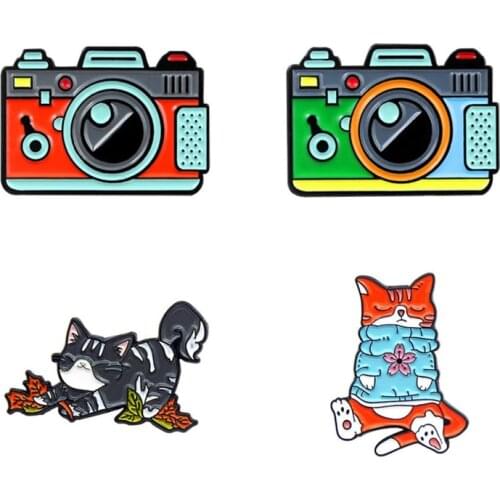Cute Cat Lapel Pins Camera Enamel Badges Anime Brooches For Clothes Women Decorative Hijab Pins Metal Mini Badges Brooch Jewelry