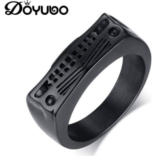 DOYUBO European Style Mens Black Stainless Steel Ring Jewelry Train Head Shape Hit Hop Male Finger Ring Fine Accessories DA128