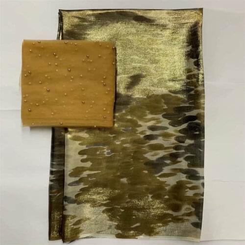 New Fashion High Quality African Metal Silk Fabric 5 + 2 Yards Chiffon African Silk Fabric For Ladies Party Clothing! LXF9181