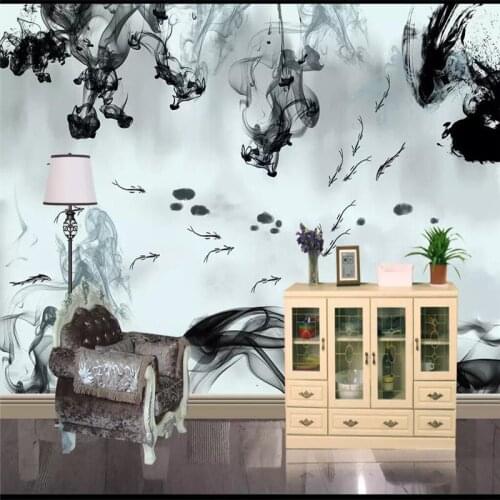 Ink smoke lotus pond new background wall professional production mural factory wholesale wallpaper mural poster photo wall