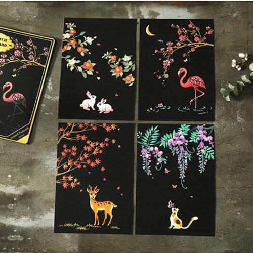 4pcs=1 Sheet 20x14cm Scraping Painting Night View Vintage Postcards Drawing View Fireworks Postcard Paint Scratch