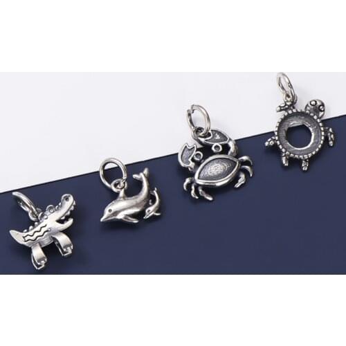 925 Sterling Silver Cute Turtle/Crab/Dolphin/Crocodile Marine Charms Decoration Jewelry Silver Pendnats DIY Necklace Bracelets