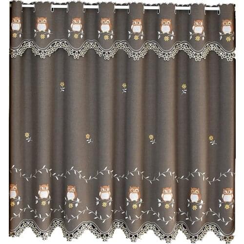 Half-curtain Luxurious Embroidered Window Valance Lace Hem Owl Pattern Coffee Partition Curtain for Kitchen Cabinet Door