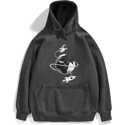 Pullover Cartoon Astronaut On Moon Fly Printed Man Hoodie Comfortable Male Streetwear Street Hip Hop Mens Hoody