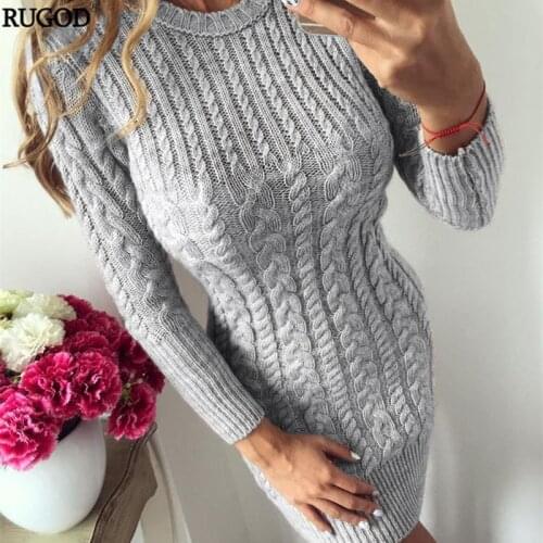 RUGOD Women Twist Sweater Dress Sexy Solid Color O-neck Long Sleeve Plus Size S-XL Knitted Vestidos Female All-macth Fashion