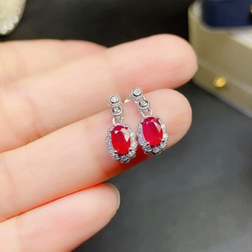 100% Natural Ruby Silver Earrings 4 Mm * 6 Mm Ruby Stud Earring Simple 925 Silver Ruby Earrings Classic Ruby Jewelry for Wedding