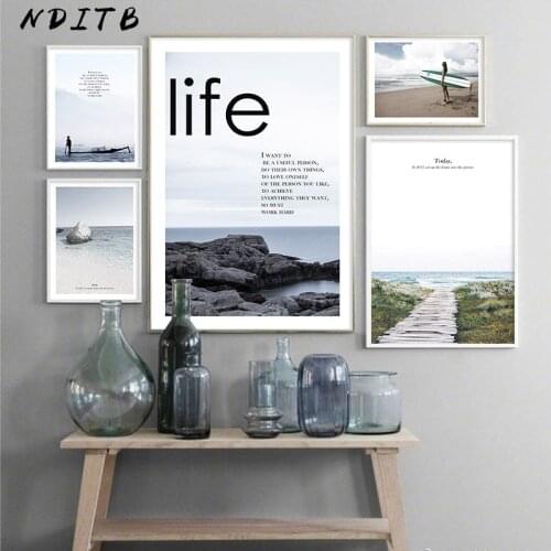 Scandinavian Sea Beach Landscape Canvas Poster Life Quote Nordic Decoration Wall Art Print Painting Nature Decorative Picture
