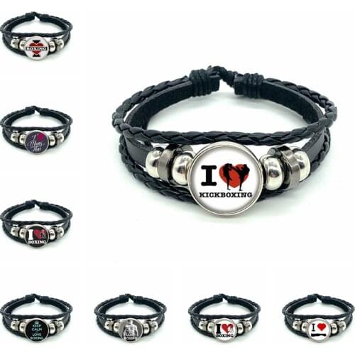Sports Fitness Boxing Gloves Leather Bracelet Boxer Dome Glass Hand-made Leather Bracelet Mens Ladies Gift