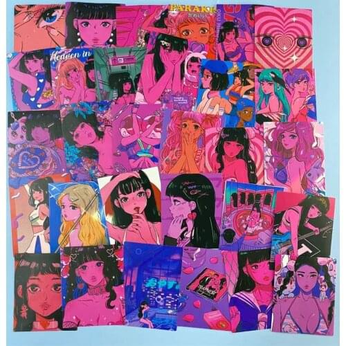 Anime Language Casual Midnight Sweetheart Girl Graffiti Sticker Skateboard Water Cup Refrigerator Decoration Toy Wholesale