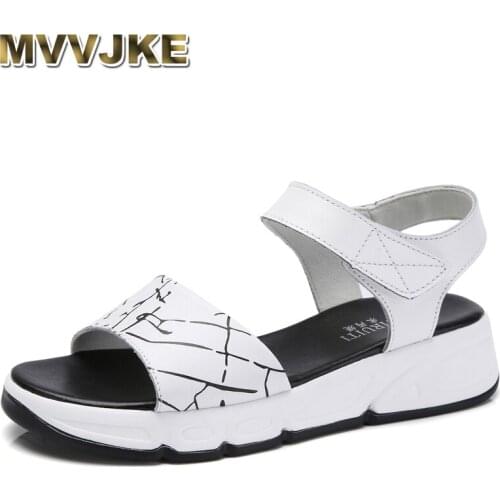 MVVJKE Women Platform sandals shoes Genuine Leather ladies white Flats Sneakers Sandals shoe 2018 summer open toe Fashion footwe