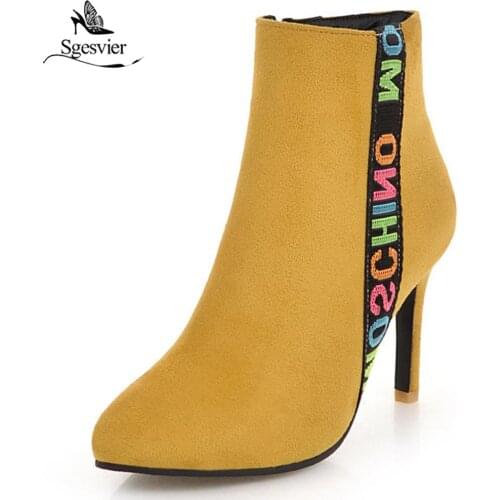 Sgesvier high heels women ankle boots ladies wedding boots red black winter autumn Pointed Toe shoes woman big size 31-48 B632