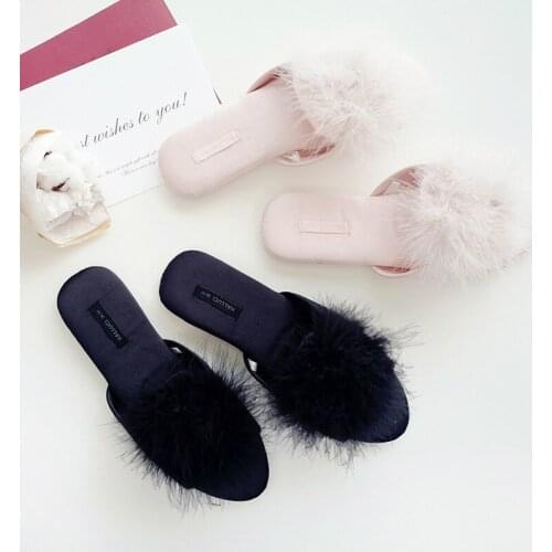 Women Peep-toe Sexy Fur At Home Slippers 2020 Cute Classic Sweet Mules Ladies Bedroom Non-slip Floor Slides Bed House Shoes