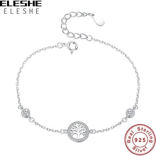 ELESHE S925 Sterling Silver Simple Family Tree Charms Bead Bracelet For Women Girls Wedding Jewelry Fashion Gift