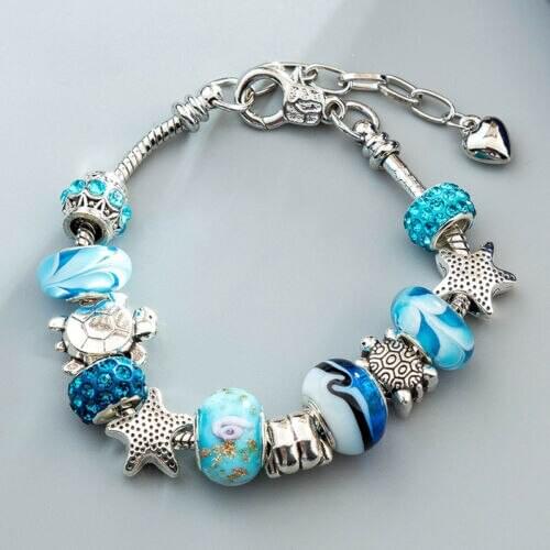 Hot Cute Women Blue Crystal Rhinestone Heart Charm Bangle Fashion Bracelet Gift