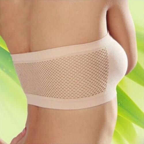 Richkeda Store Lady Sexy Strapless Crop Top Bra Bandeau Boob Tube Mesh Invisible Strapless Brassiere Summer Breathable Chest