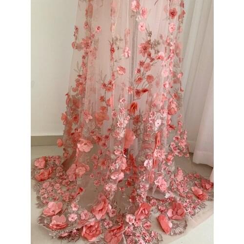 1 Yard Peach French Lace Fabric by the yard For Dress Costume