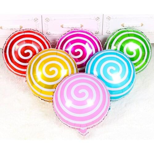 12pcs Happy Birthday Party 18 Inch Round Candy Lollipop Aluminum Film Balloon for DIY Baby Shower Windmill Cartoon Toy Decor