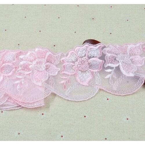 3 Meters/lot Beautiful Design Pink Lace Trim 7.5cm Width Water Soluble High Quality Embroidery Lace Fabric