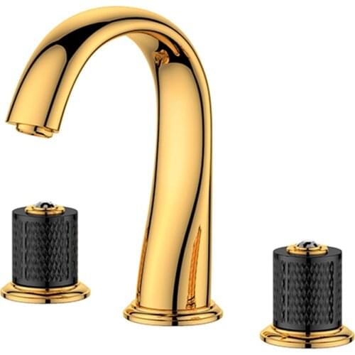 TI-PVD GOLD 8" Widespread Ceramic Valve Three Holes 3 Pcs lavatory Bathroom Sink Faucet Mixer tap Black crystal handles New