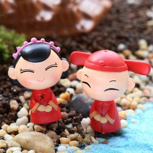 4PCS Miniatures Bride and Groom DIY Couple Key Chain Material Terrarium Figurines Fairy Garden Miniature Lover Gift