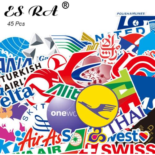 45 Pcs Word Airline Company Logo PVC Stickers Cool Skateboard laptop Pitcher Bottle Luggage Decorate Waterproof Pegatinas