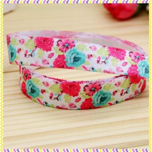 5/8'' Free shipping Fold Elastic FOE flowers printed headband headwear hairband diy decoration wholesale OEM P4353