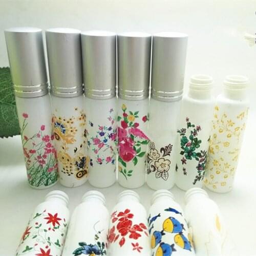 5ml 10ml spray perfume bottle glass empty container flower printed essential oil vials refillable 100pcs