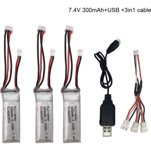 7.4V 300mah lipo battery with USB charger 3in1 cable for WLToys F959 XK DHC-2 A600 A700 A800 A430 spare parts 7.4 V for F959