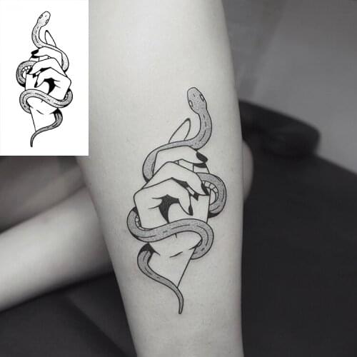 Body Art Black White Drawing Little Element Small Snake Triangle Skull flower hand Water Transfer Temporary Fake Tattoos Sticker